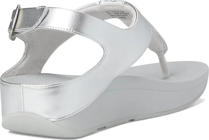 FitFlop Fino Crystal-Mix T-Strap Sandals Women's Wedge Shoes Silver : 5 M (B), Leather - Image 4