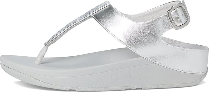 FitFlop Fino Crystal-Mix T-Strap Sandals Women's Wedge Shoes Silver : 5 M (B), Leather - Image 6