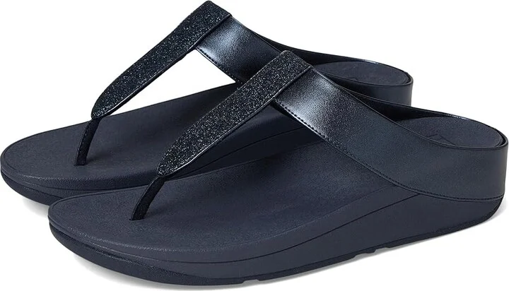 FitFlop Fino Glitterdust Metallic Toe-Post Sandals Women's Sandals Midnight Navy : 8 M (B), Faux Leather