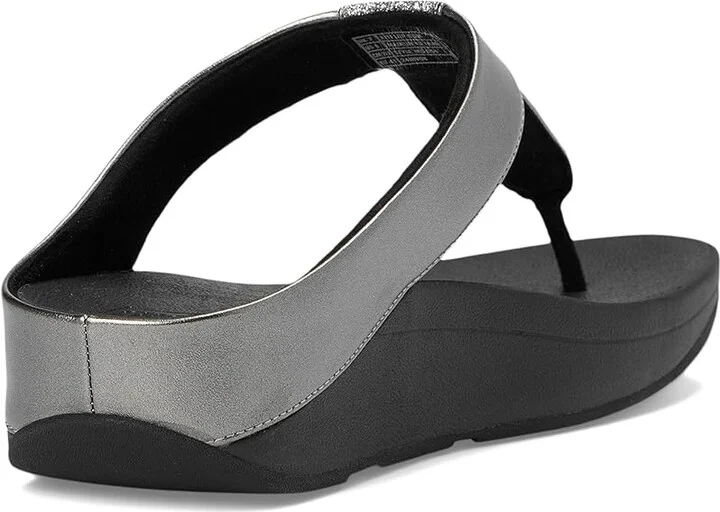 FitFlop Fino Glitterdust Metallic Toe-Post Sandals Women's Sandals Pewter : 6 M (B), Faux Leather - Image 4