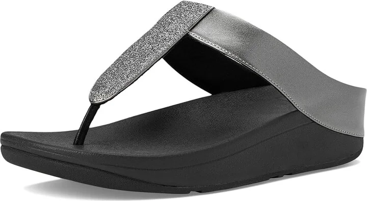 FitFlop Fino Glitterdust Metallic Toe-Post Sandals Women's Sandals Pewter : 6 M (B), Faux Leather - Image 5