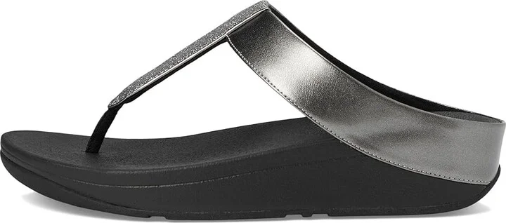 FitFlop Fino Glitterdust Metallic Toe-Post Sandals Women's Sandals Pewter : 6 M (B), Faux Leather - Image 6
