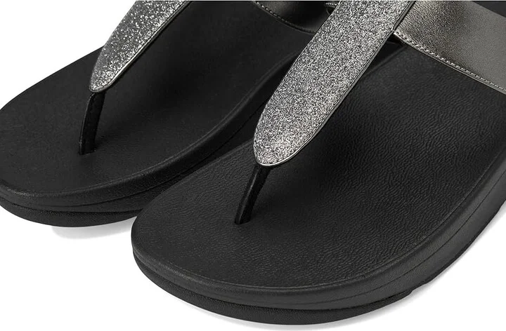FitFlop Fino Glitterdust Metallic Toe-Post Sandals Women's Sandals Pewter : 6 M (B), Faux Leather - Image 7
