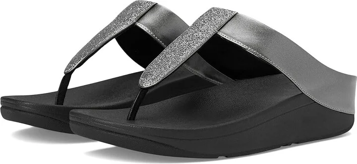 FitFlop Fino Glitterdust Metallic Toe-Post Sandals Women's Sandals Pewter : 6 M (B), Faux Leather