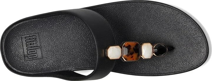 FitFlop Fino Multi-Stone Leather Toe-Post Sandals Women's Wedge Shoes All Black : 8 M (B), Leather/Rubber - Image 2