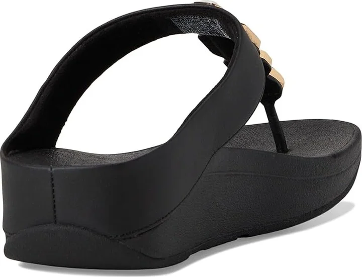 FitFlop Fino Multi-Stone Leather Toe-Post Sandals Women's Wedge Shoes All Black : 8 M (B), Leather/Rubber - Image 4