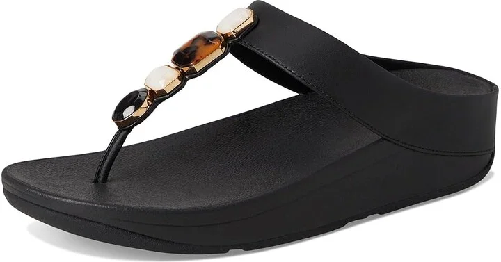 FitFlop Fino Multi-Stone Leather Toe-Post Sandals Women's Wedge Shoes All Black : 8 M (B), Leather/Rubber - Image 5
