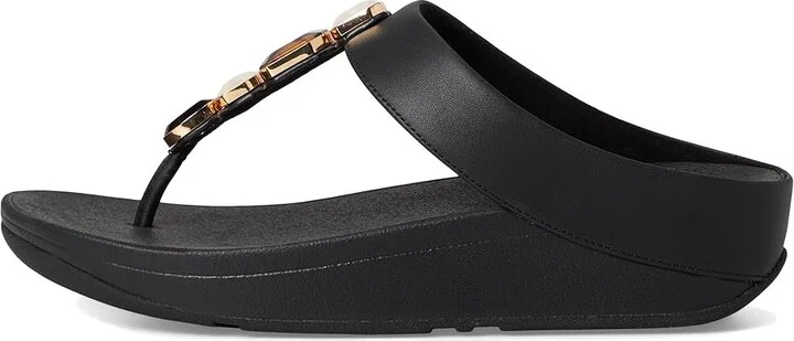 FitFlop Fino Multi-Stone Leather Toe-Post Sandals Women's Wedge Shoes All Black : 8 M (B), Leather/Rubber - Image 6