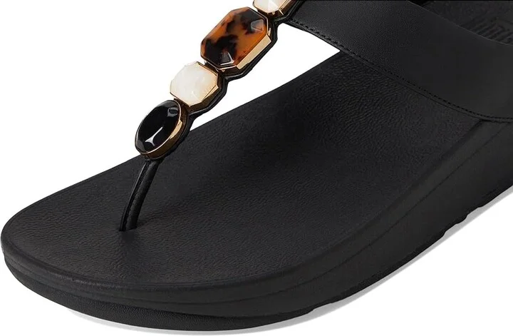 FitFlop Fino Multi-Stone Leather Toe-Post Sandals Women's Wedge Shoes All Black : 8 M (B), Leather/Rubber - Image 7