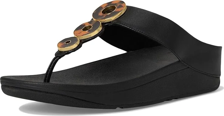FitFlop Fino Resin-Hoop Leather Toe-Post Sandals Women's Sandals All Black : 8 M (B) - Image 5