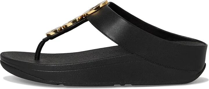 FitFlop Fino Resin-Hoop Leather Toe-Post Sandals Women's Sandals All Black : 8 M (B) - Image 6
