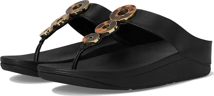 FitFlop Fino Resin-Hoop Leather Toe-Post Sandals Women's Sandals All Black : 8 M (B)