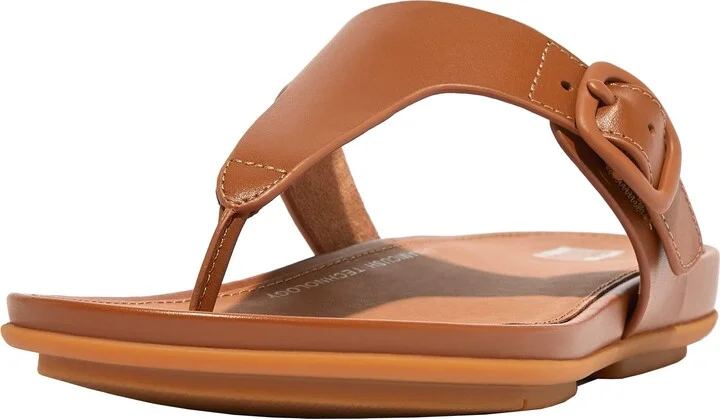 FitFlop FT9592-060 Gracie Rubber-Buckle Leather Toe-Post Sandals Light Tan US08