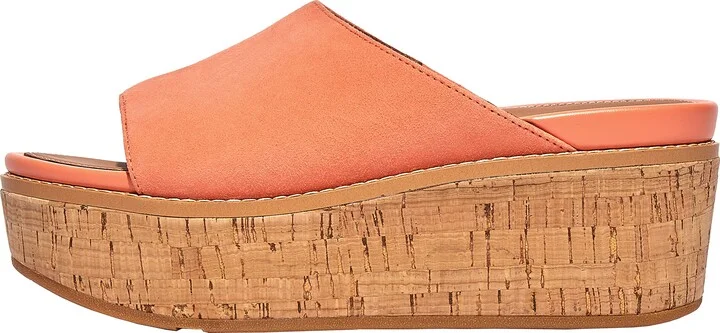 FitFlop GC6580-060 Eloise Cork-WRAP Suede Wedge Slides Sunshine Coral US08