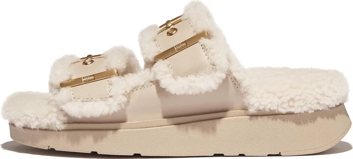 FitFlop GEN-FF Buckle Two-Bar Curly Slides Leather/Shearling