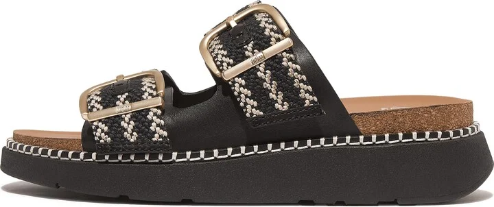 FitFlop GEN-FF Buckle Two-Bar Stripe-Weave Slides Webbing Polyester/Leather