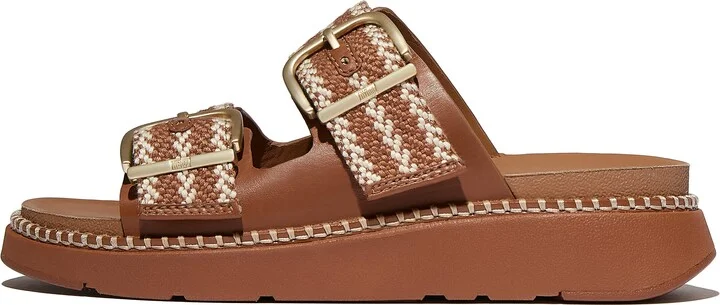 FitFlop GEN-FF Buckle V-Weave Two-Bar Slides Leather/Webbing