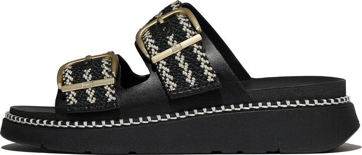 FitFlop GEN-FF Buckle V-Weave Two-Bar Slides Leather/Webbing