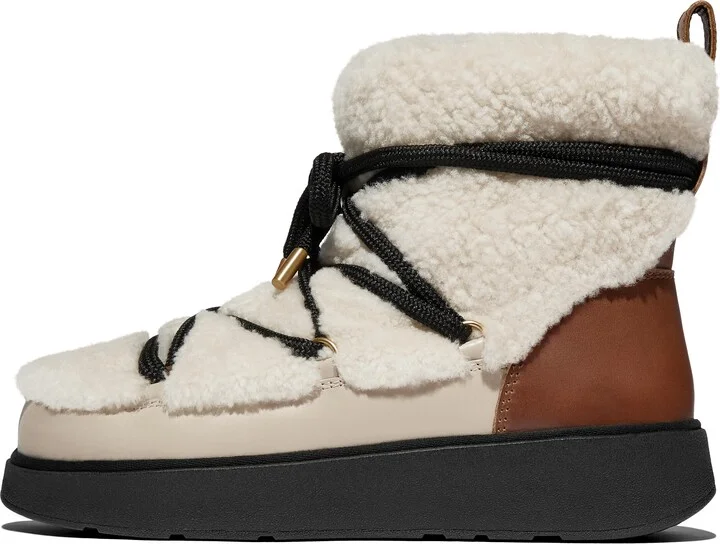 FitFlop GEN-FF Curly-Shearling Crisscross-Lace Ankle Boots Leather/Shearling
