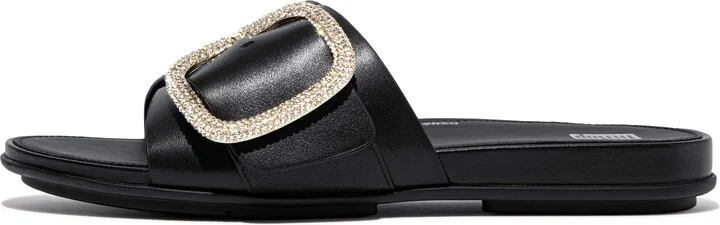 FitFlop GRACIE Crystal Maxi-Buckle Leather Slides