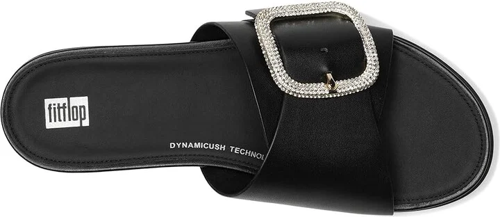 FitFlop Gracie Crystal Maxi-Buckle Leather Slides Women's Sandals Black : 6 M (B) - Image 2