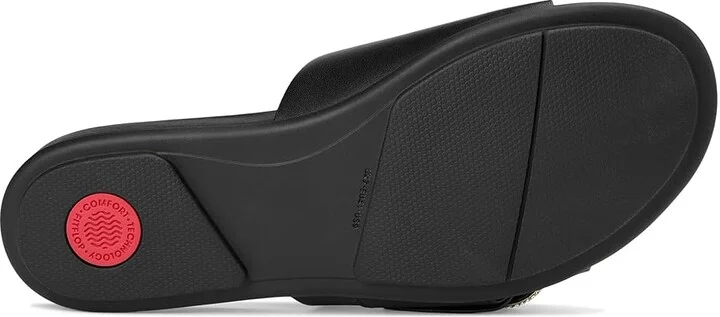 FitFlop Gracie Crystal Maxi-Buckle Leather Slides Women's Sandals Black : 6 M (B) - Image 3