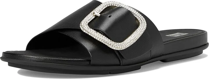 FitFlop Gracie Crystal Maxi-Buckle Leather Slides Women's Sandals Black : 6 M (B) - Image 5