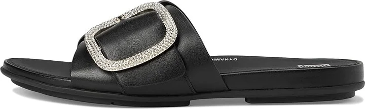 FitFlop Gracie Crystal Maxi-Buckle Leather Slides Women's Sandals Black : 6 M (B) - Image 6