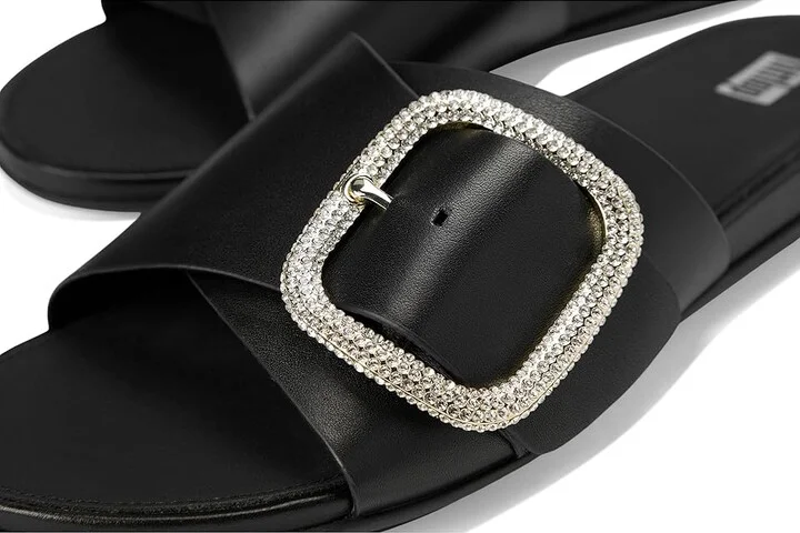 FitFlop Gracie Crystal Maxi-Buckle Leather Slides Women's Sandals Black : 6 M (B) - Image 7