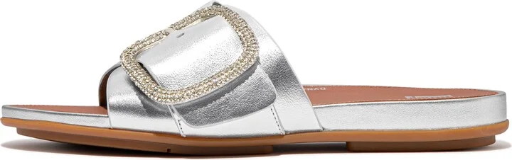 FitFlop GRACIE Crystal Maxi-Buckle Metallic-Leather Slides