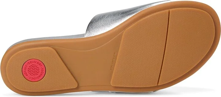 FitFlop Gracie Crystal Maxi-Buckle Metallic-Leather Slides Women's Sandals Silver : 6 M (B), Leather/Rubber - Image 3
