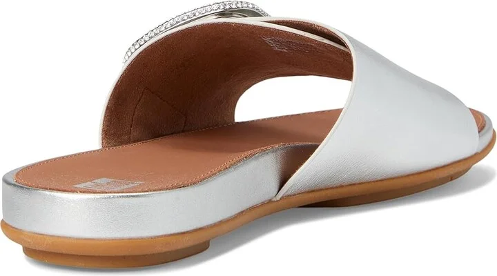 FitFlop Gracie Crystal Maxi-Buckle Metallic-Leather Slides Women's Sandals Silver : 6 M (B), Leather/Rubber - Image 4