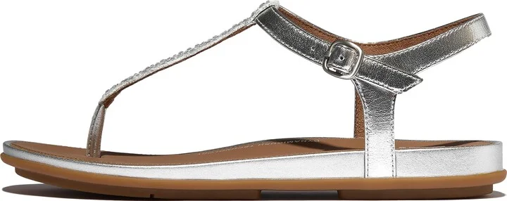 FitFlop GRACIE Crystal-Mix Leather T-Bar Sandals Leather Crystal Covered Microfibre