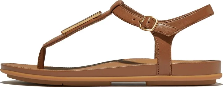 FitFlop GRACIE Gold-Trim Leather T-Bar Sandals
