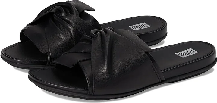 FitFlop Gracie Soft-Twist Leather Slides Women's Wedge Shoes All Black : 5 M (B)