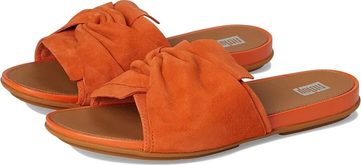 FitFlop Gracie Soft-Twist Suede Slides Women's Wedge Shoes Satsuma : 8 M (B), Rubber/Suede