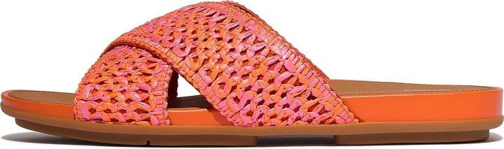 FitFlop GRACIE Two-Tone Woven Cross Slides Faux Raffia/Polyester