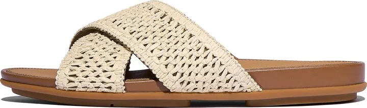 FitFlop GRACIE Woven Cross Slides Faux Raffia/Polyester