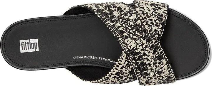 FitFlop Gracie Woven Cross Slides Women's Shoes Black/Ivory Mix : 6 M (B), Leather - Image 2