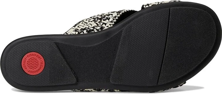 FitFlop Gracie Woven Cross Slides Women's Shoes Black/Ivory Mix : 6 M (B), Leather - Image 3