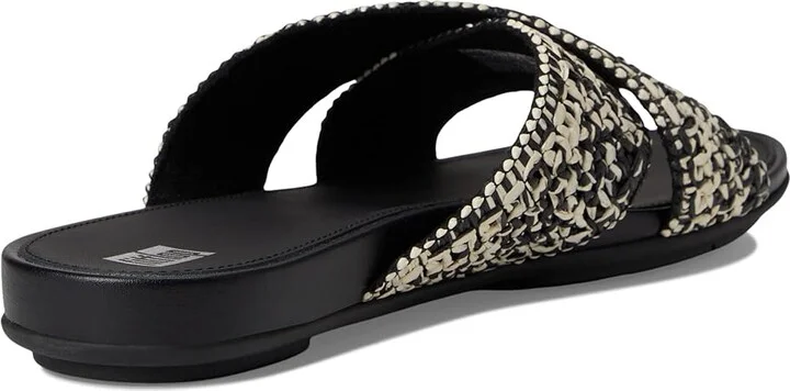 FitFlop Gracie Woven Cross Slides Women's Shoes Black/Ivory Mix : 6 M (B), Leather - Image 4