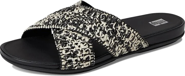 FitFlop Gracie Woven Cross Slides Women's Shoes Black/Ivory Mix : 6 M (B), Leather - Image 5