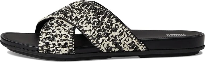 FitFlop Gracie Woven Cross Slides Women's Shoes Black/Ivory Mix : 6 M (B), Leather - Image 6