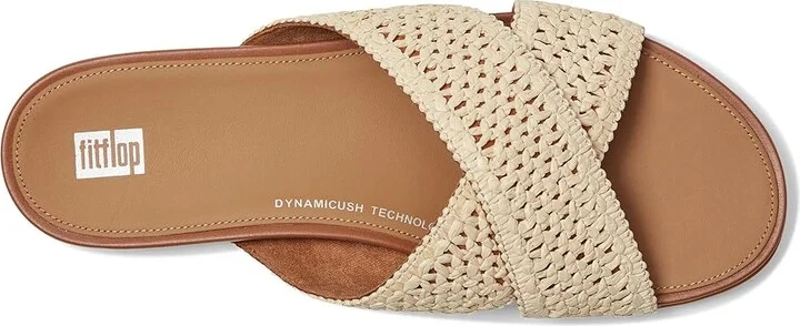 FitFlop Gracie Woven Cross Slides Women's Shoes Deep Tan/Ivory : 8 M (B), Leather - Image 2