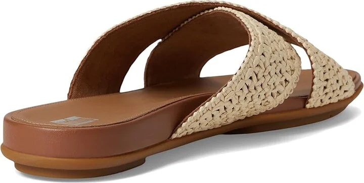 FitFlop Gracie Woven Cross Slides Women's Shoes Deep Tan/Ivory : 8 M (B), Leather - Image 4
