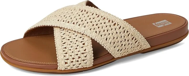 FitFlop Gracie Woven Cross Slides Women's Shoes Deep Tan/Ivory : 8 M (B), Leather - Image 5