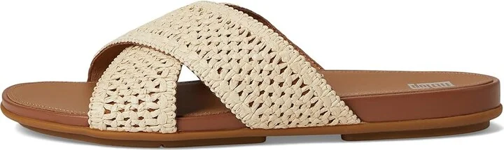 FitFlop Gracie Woven Cross Slides Women's Shoes Deep Tan/Ivory : 8 M (B), Leather - Image 6