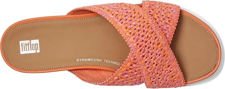 FitFlop Gracie Woven Cross Slides Women's Shoes Satsuma/Pinkperfect Mix : 5 M (B), Leather - Image 2