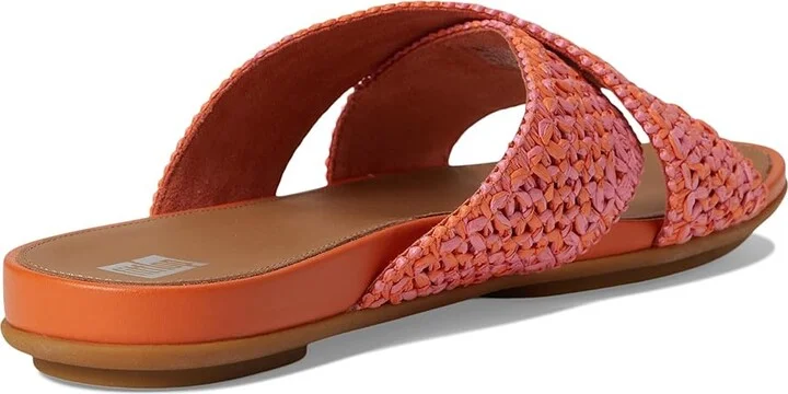 FitFlop Gracie Woven Cross Slides Women's Shoes Satsuma/Pinkperfect Mix : 5 M (B), Leather - Image 4