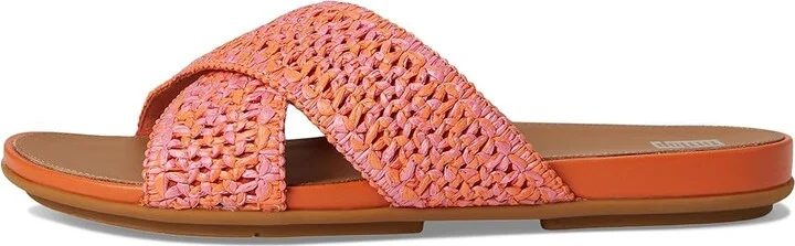 FitFlop Gracie Woven Cross Slides Women's Shoes Satsuma/Pinkperfect Mix : 5 M (B), Leather - Image 6